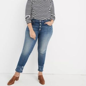 Petite Slim Straight Jeans: Distressed Button-Front Edition